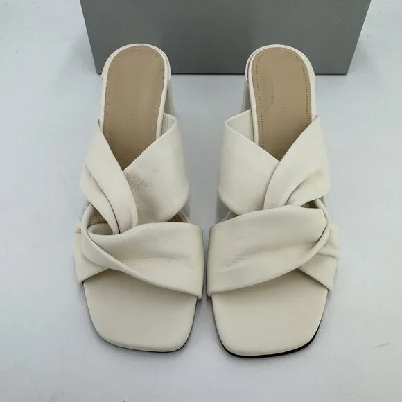 Everlane The Day Twist Heel Sandals sz 9 Parchment Slip-on Leather Block Heel - Picture 2 of 9